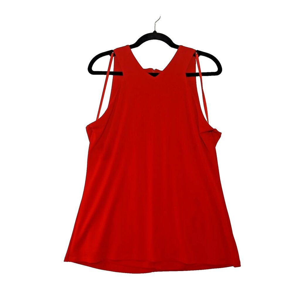 Lauren Ralph Lauren Red Draped Sleeveless Blouse XL V Neck Top Romantic #932